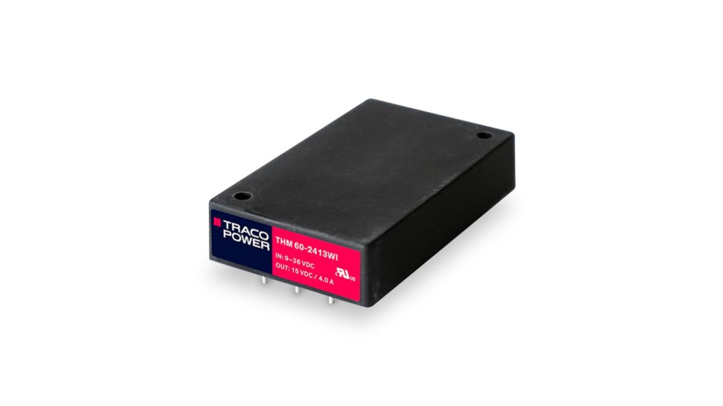 TRACOPOWER Power Supply, THM 60-2413WI, 15V dc, 4A, 60W, Dual Output, 9 → 36V dc Input Voltage