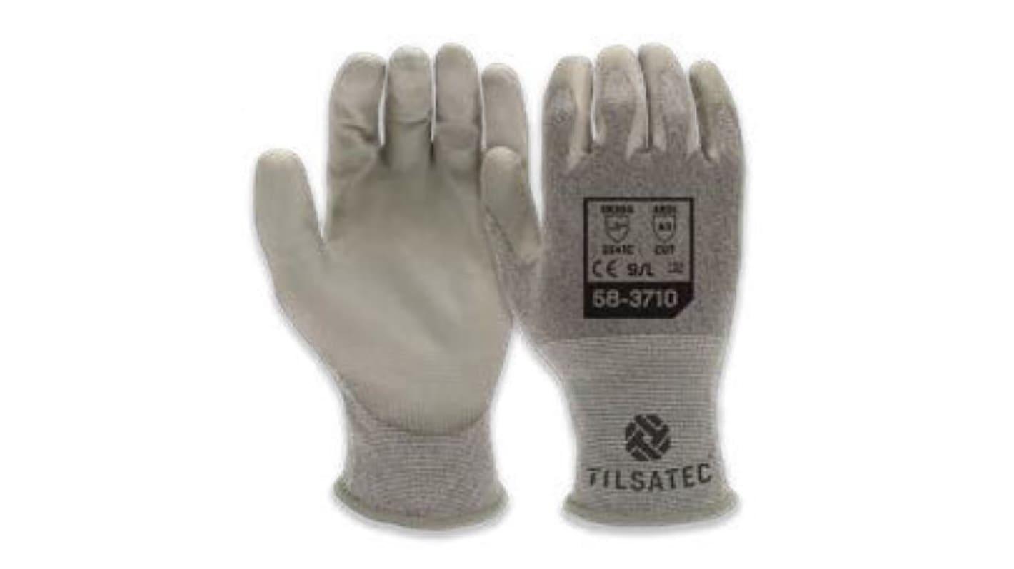 Guanti Tilsatec, Tg. 8, M, in PET, Poliammide, Spandex, Acciaio, col. Nero, grigio