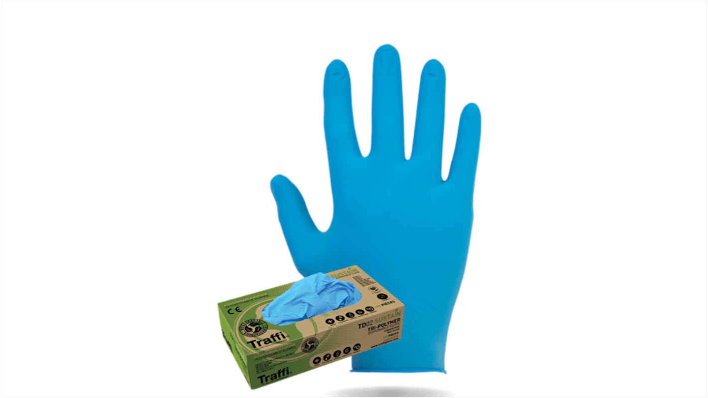 Traffi Blue Neoprene, Nitrile Disposable Gloves, Size XL, 100 per Pack