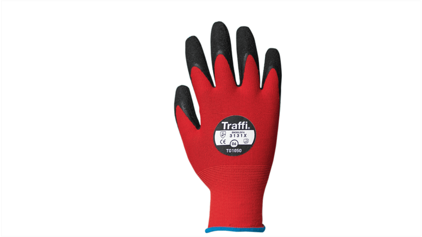 Traffi Red Natural Rubber Latex Nylon Cut Resistant Cut Resistant Gloves, Size 10, Latex Coating