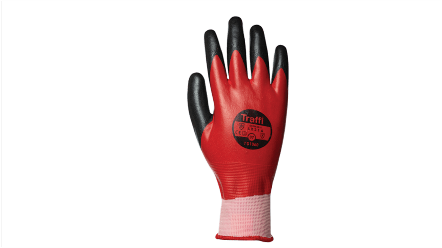 Traffi Red Nitrile, Nylon Cut Resistant Cut Resistant Gloves, Size 11, Nitrile Coating