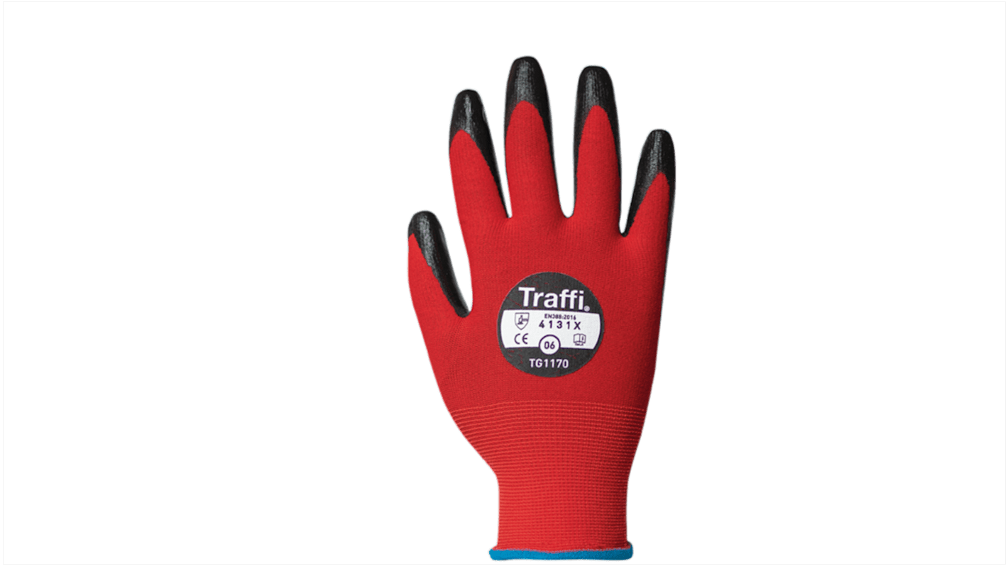 Traffi Red Nitrile, Nylon Cut Resistant Cut Resistant Gloves, Size 11, XXL, Nitrile Coating