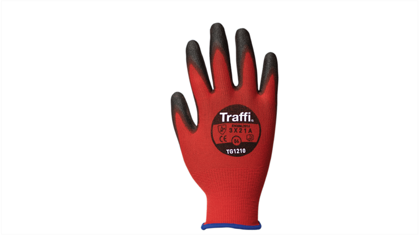 Traffi Red Polyethylene Cut Resistant Cut Resistant Gloves, Size 6, Polyurethane Coating