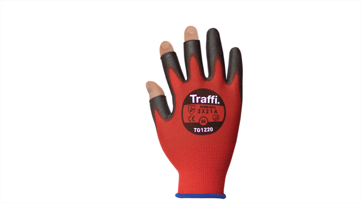 Guantes resistentes a cortes de Polietileno Rojo Traffi, talla 10, XL, con recubrimiento de Poliuretano