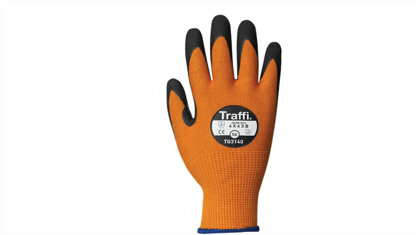 Traffi Amber Nitrile, Nylon Cut Resistant Cut Resistant Gloves, Size 7, Nitrile Coating