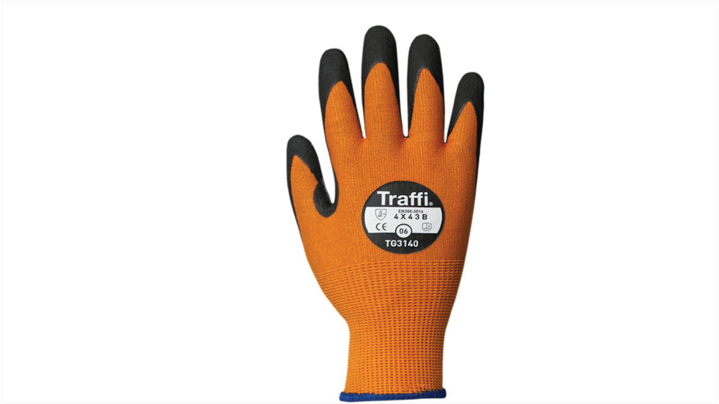 Traffi Amber Nitrile, Nylon Cut Resistant Cut Resistant Gloves, Size 9, Nitrile Coating