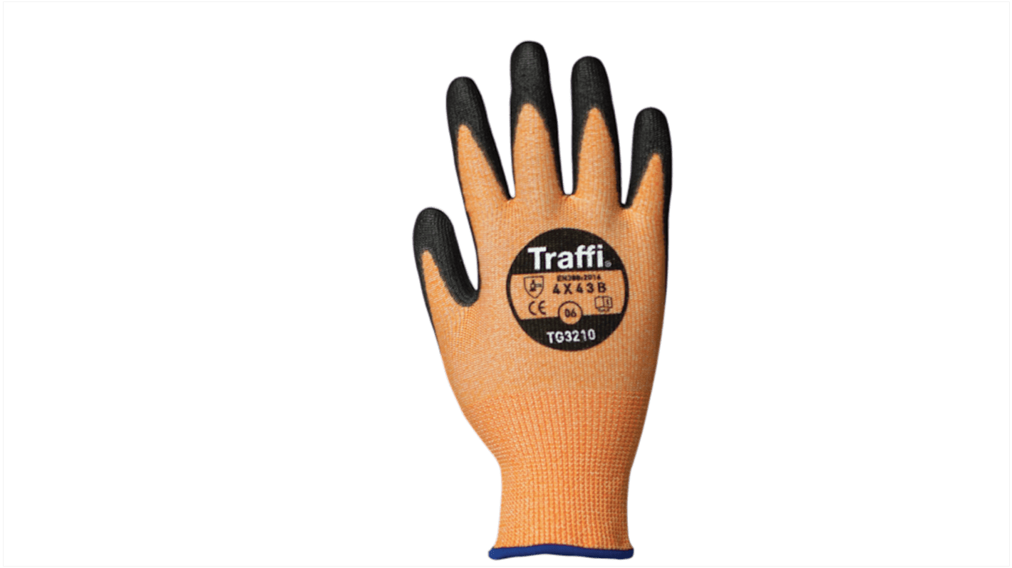 Guantes resistentes a cortes de Elastano, HPPE, Nailon Ámbar Traffi, talla 6, con recubrimiento de Poliuretano