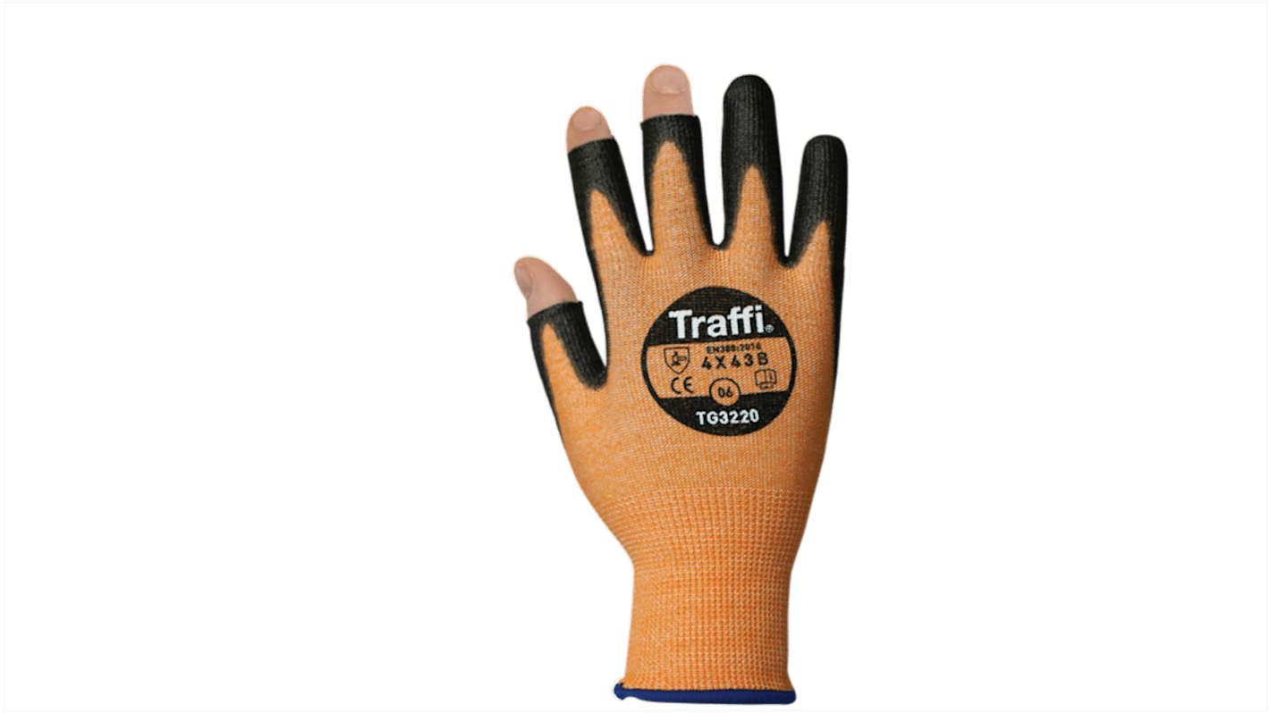 Traffi Amber HPPE, Polyamide Cut Resistant Cut Resistant Gloves, Size 11, XXL, Polyurethane Coating