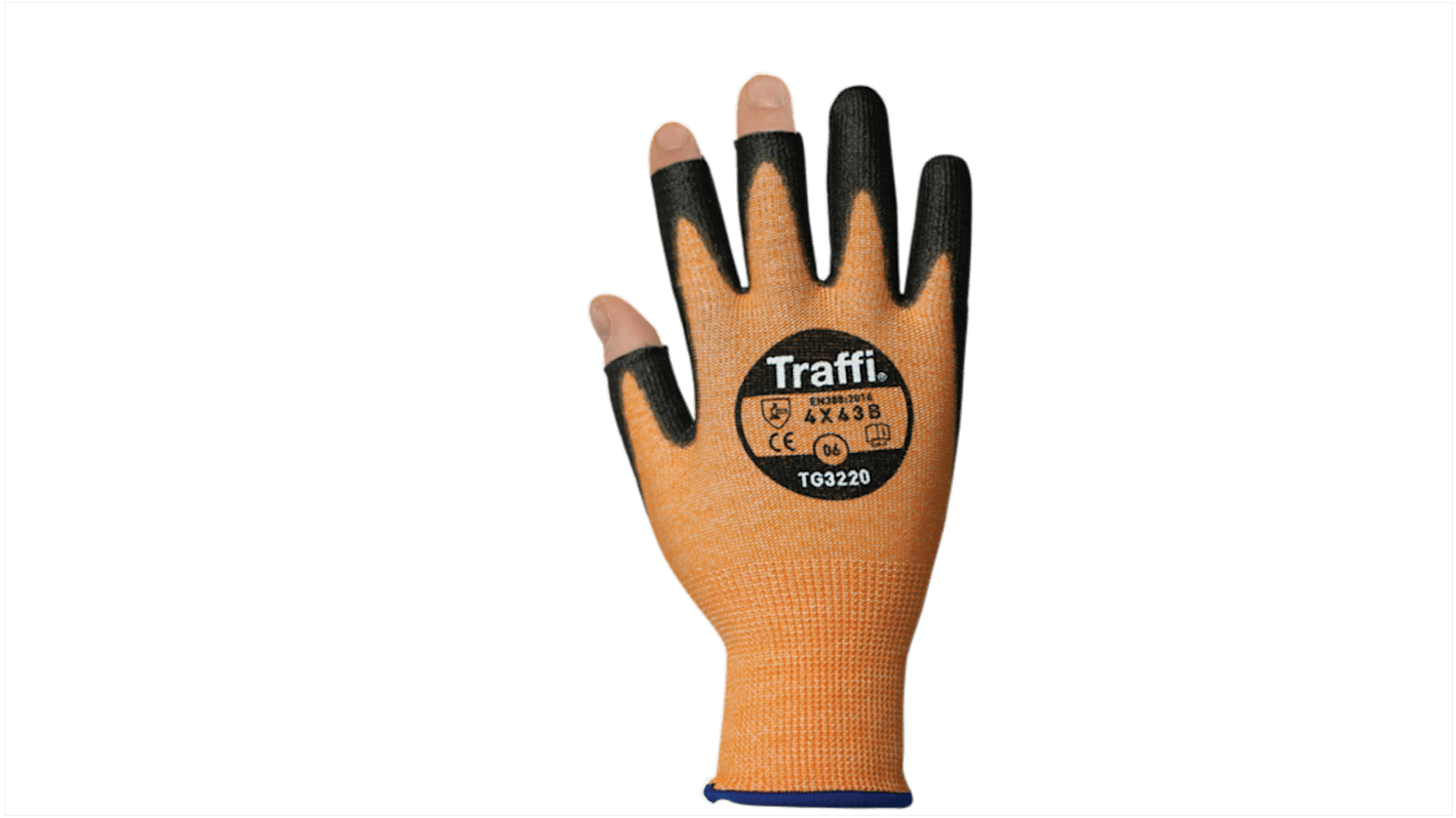 Traffi Amber HPPE, Polyamide Cut Resistant Cut Resistant Gloves, Size 12, Polyurethane Coating