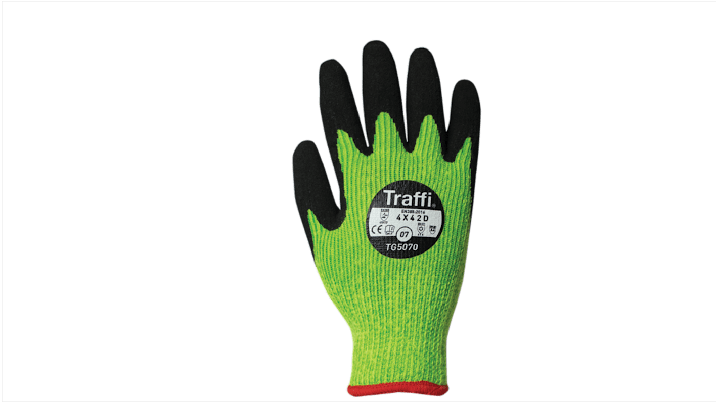 Traffi Green Natural Rubber Latex Nylon Cut Resistant Cut Resistant Gloves, Size 10, Latex Coating