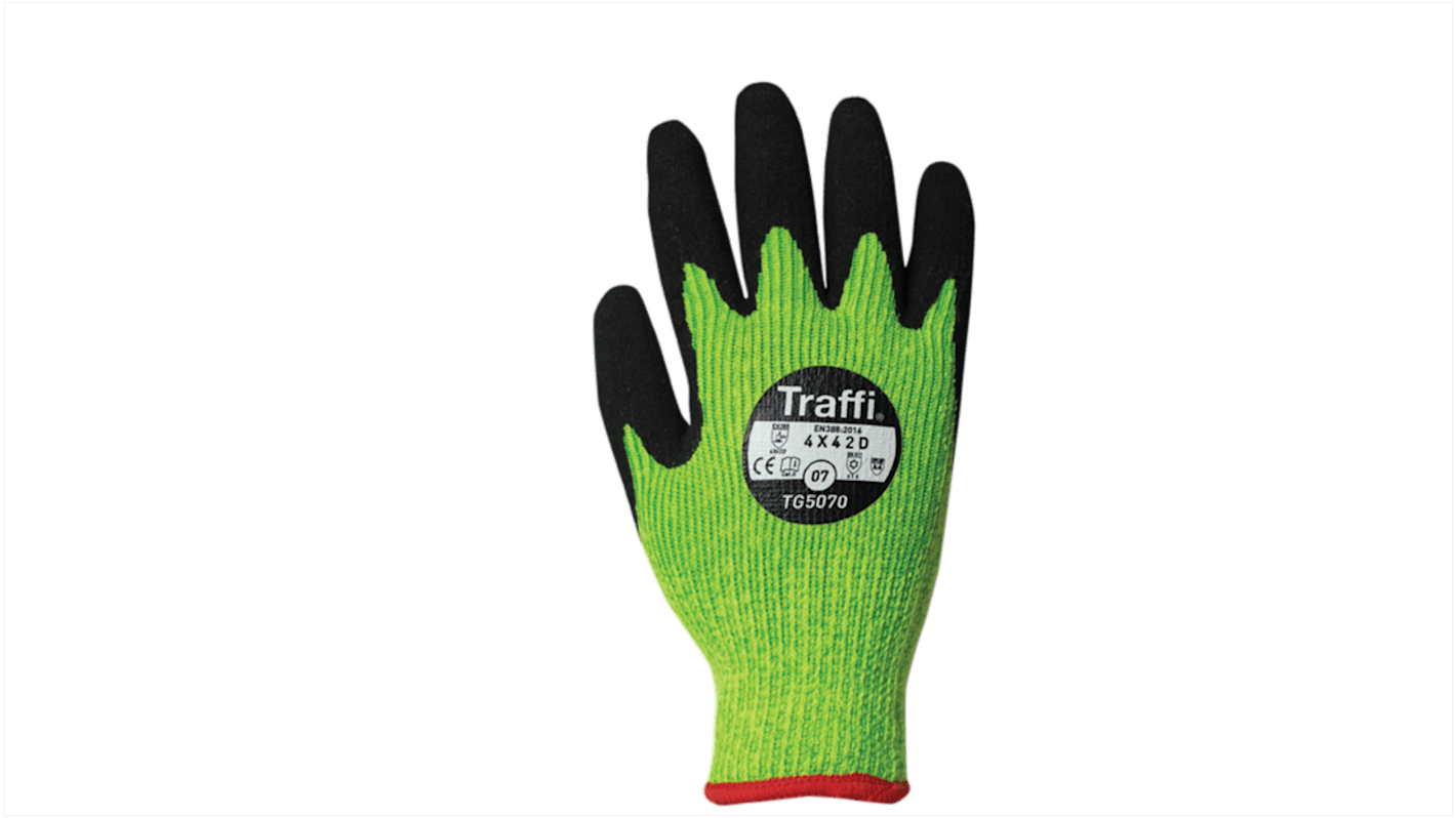 Traffi Green Natural Rubber Latex Nylon Cut Resistant Cut Resistant Gloves, Size 11, XXL, Latex Coating