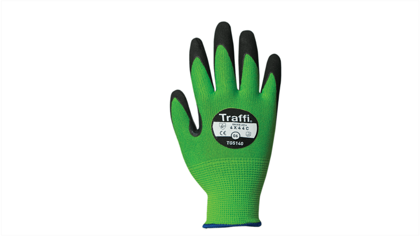 Traffi Green Nitrile, Nylon Cut Resistant Cut Resistant Gloves, Size 10, Nitrile Coating