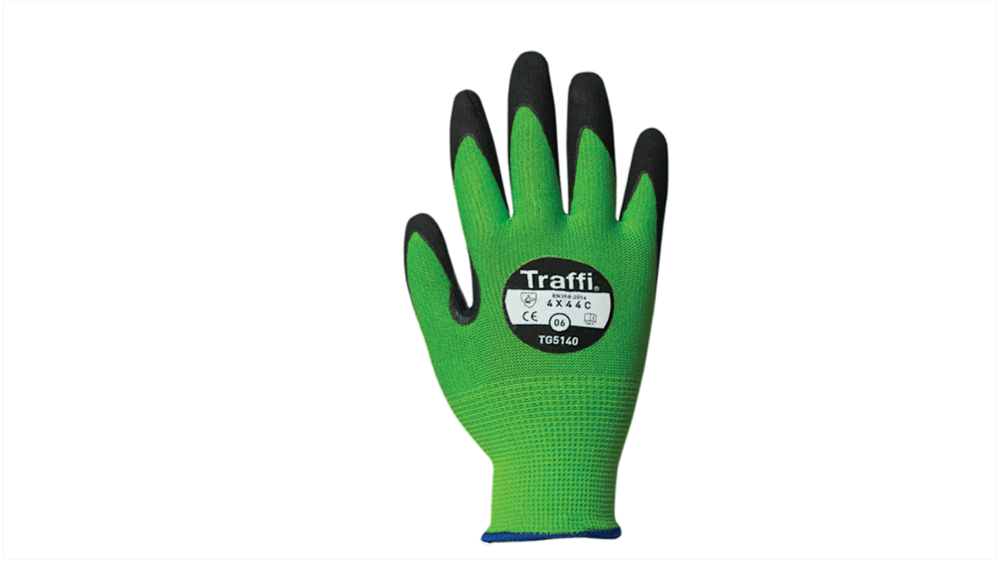 Traffi Green Nitrile, Nylon Cut Resistant Cut Resistant Gloves, Size 11, Nitrile Coating