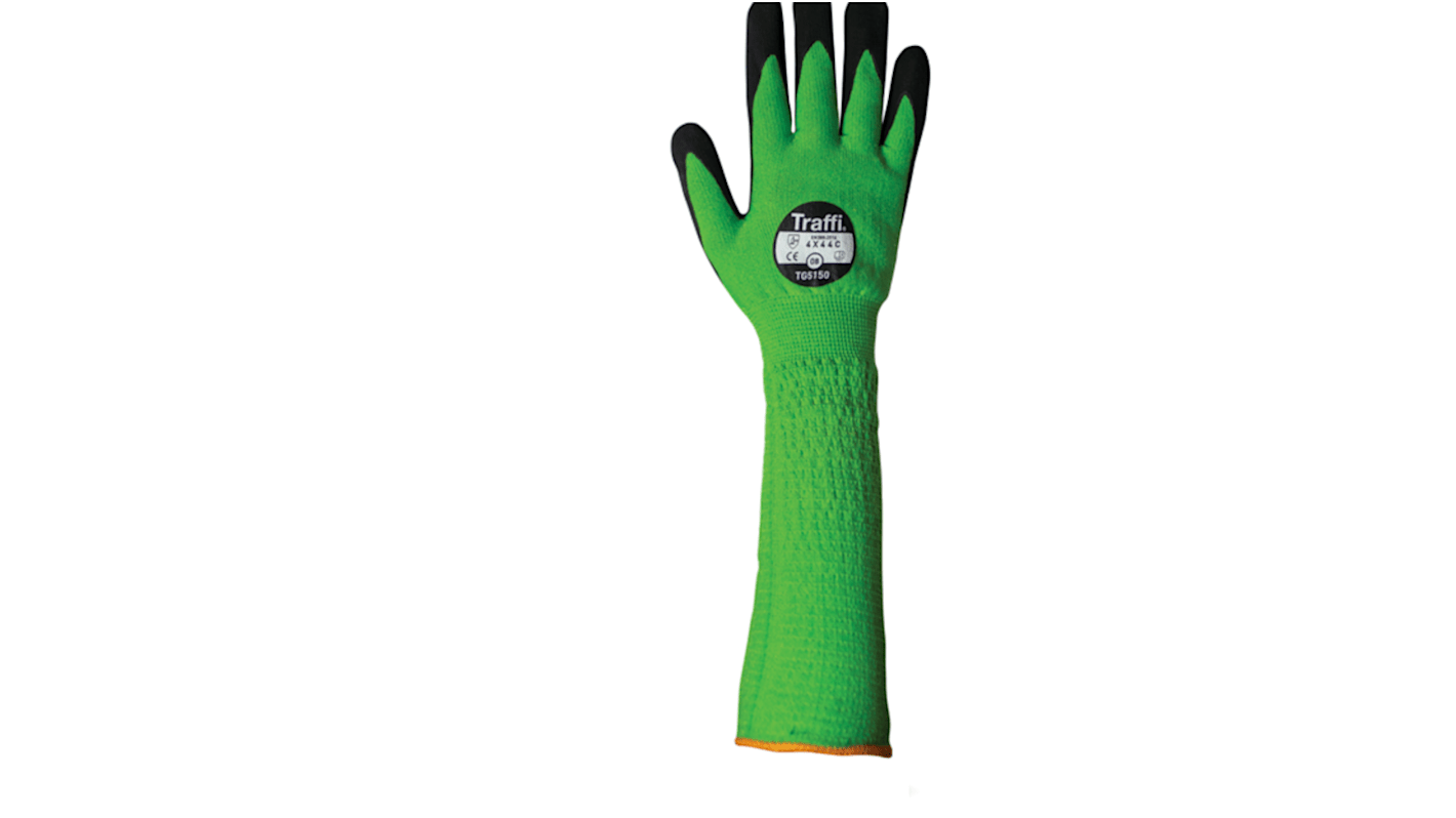 Traffi Green Nitrile, Nylon Cut Resistant Cut Resistant Gloves, Size 8, Nitrile Coating