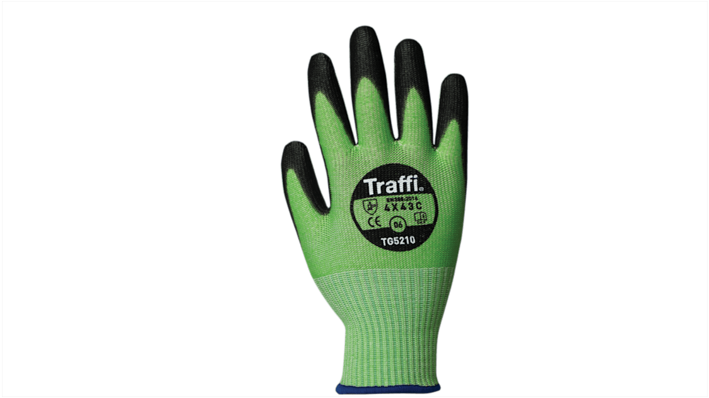 Traffi Green Cut Resistant Cut Resistant Gloves, Size 10, XL, Polyurethane Coating