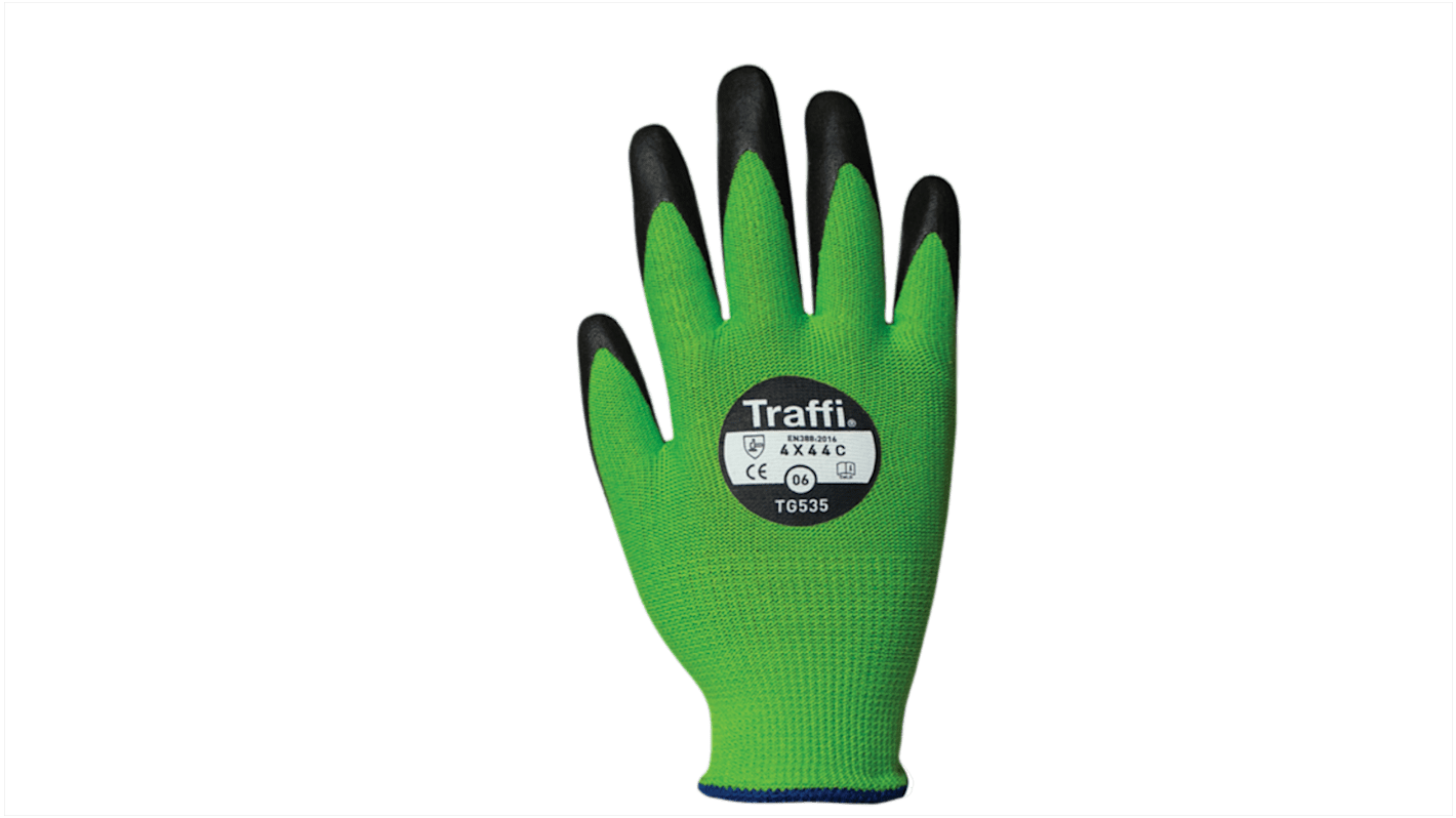 Traffi Green Nitrile, Nylon Cut Resistant Cut Resistant Gloves, Size 10, Nitrile Coating