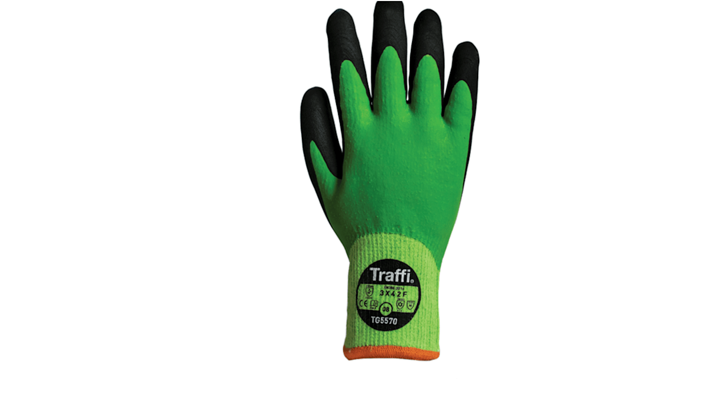 Traffi Green Acrylic, Nylon, Polyester Cut Resistant Cut Resistant Gloves, Size 7, Latex Coating