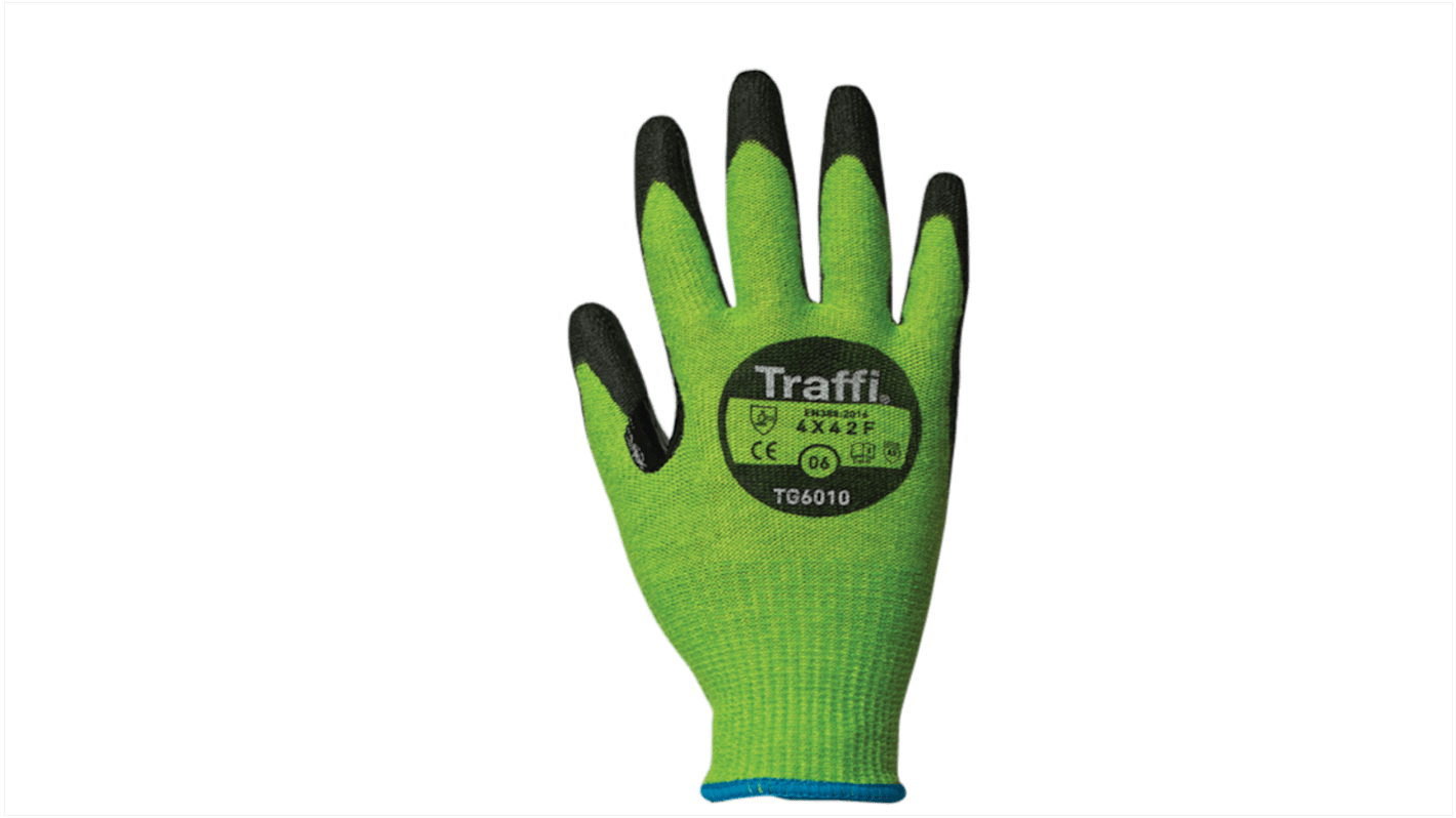 Guantes resistentes a cortes Verde Traffi, talla 10, XL, con recubrimiento de Poliuretano