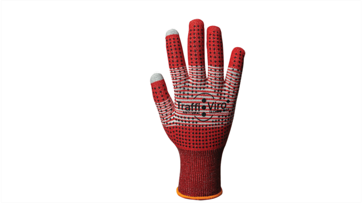 Traffi Red Nitrile Cut Resistant Cut Resistant Gloves, Size 8, HeiQ-Viroblock Coating