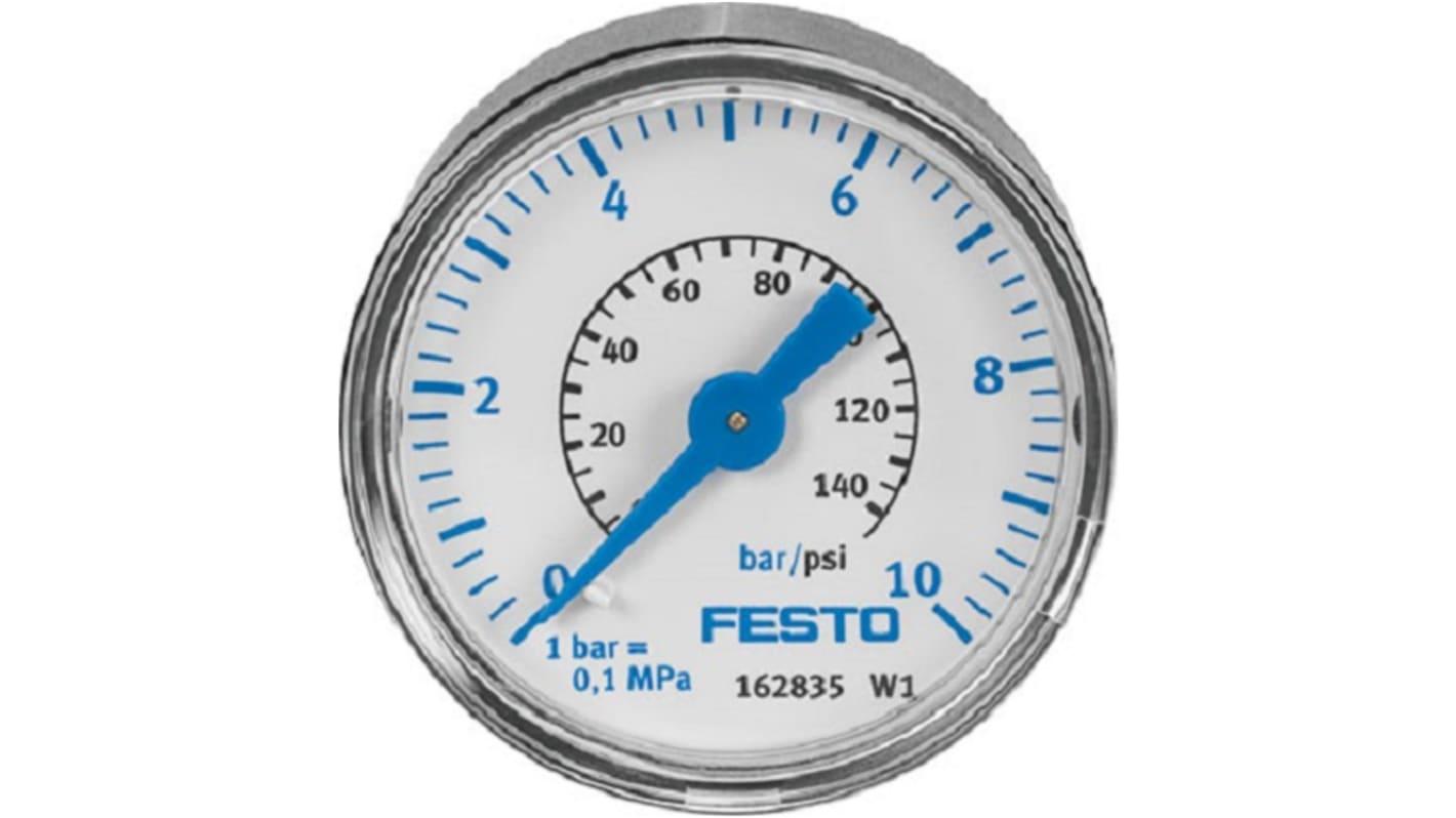 Festo G 1/8 Analogue Pressure Gauge 10bar Back Entry, MA-40-10-1/8, 0bar min., 359874