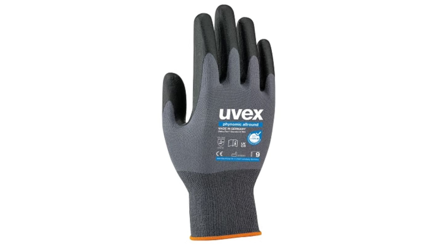 Guantes de trabajo de Elastano, Poliamida Gris Uvex, talla 5, con recubrimiento de Espuma Aqua-Polymer, Resistentes a