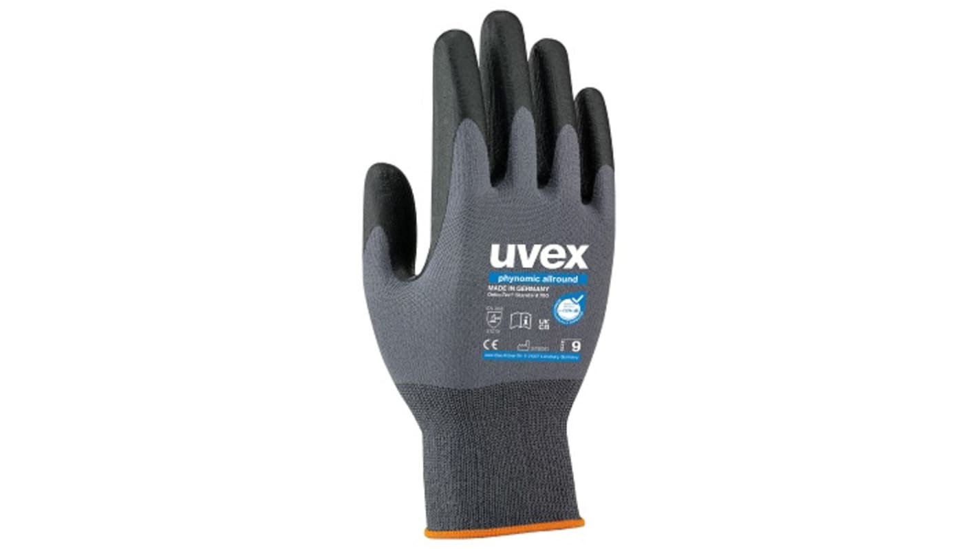 Uvex Grey Elastane, Polyamide Abrasion Resistant Work Gloves, Size 12, Aqua-Polymer Foam Coating