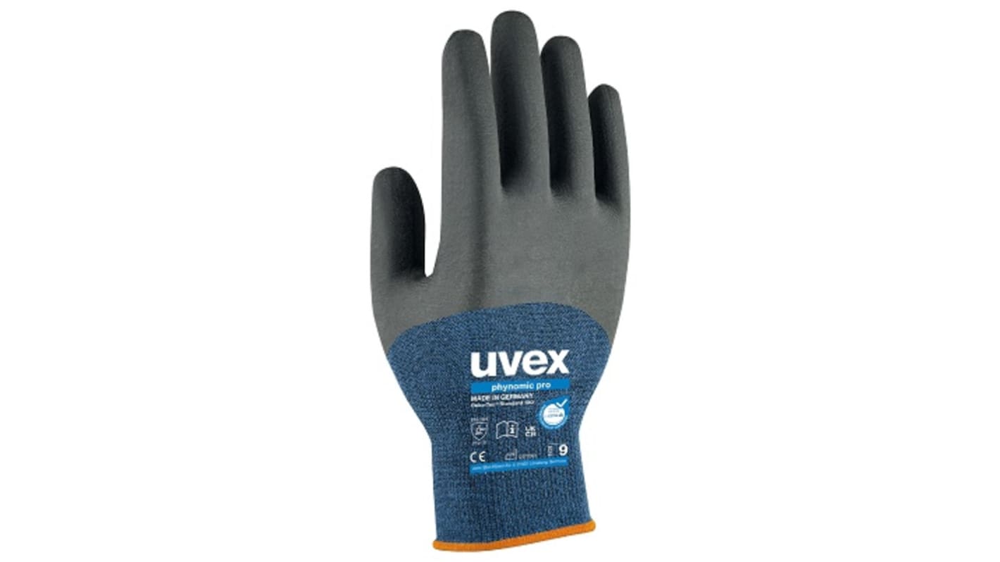 Guantes de trabajo de Elastano Azul Uvex serie phynomic pro, talla 7, S, con recubrimiento de Polímero de agua,