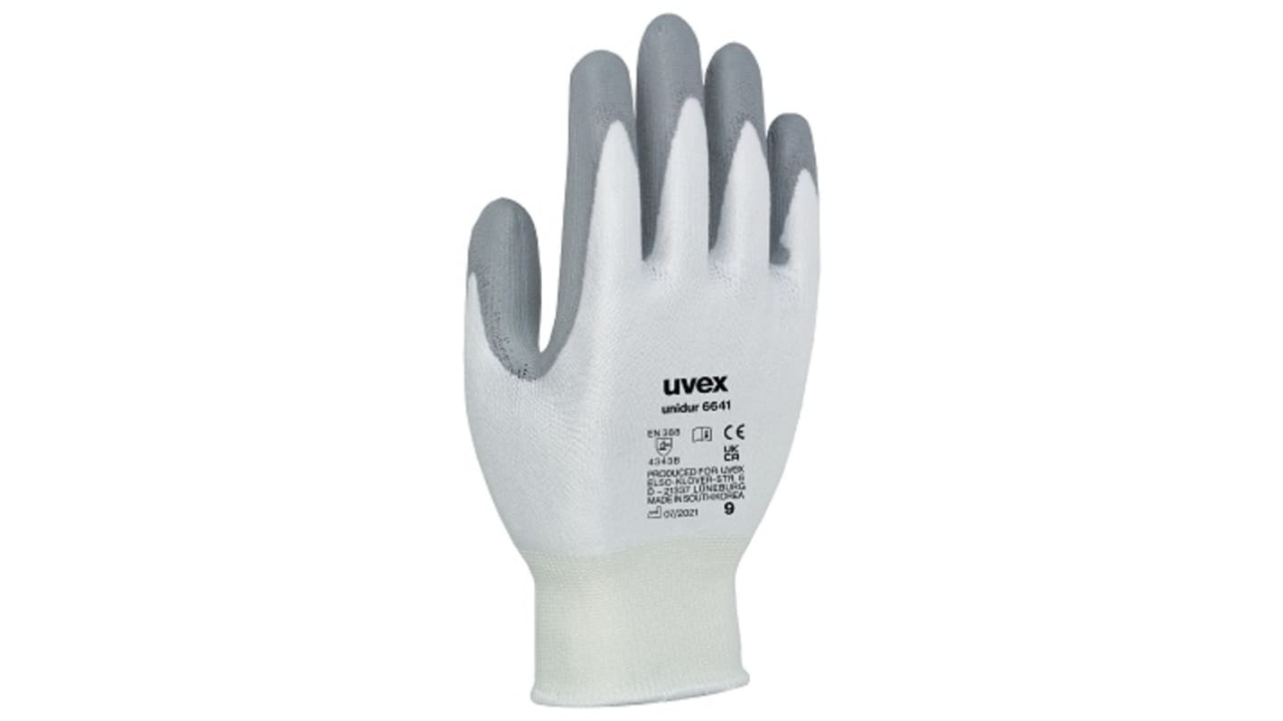 Uvex Grey Elastane, HPE Abrasion Resistant, Cut Resistant Work Gloves, Size 7, Polyurethane Coating