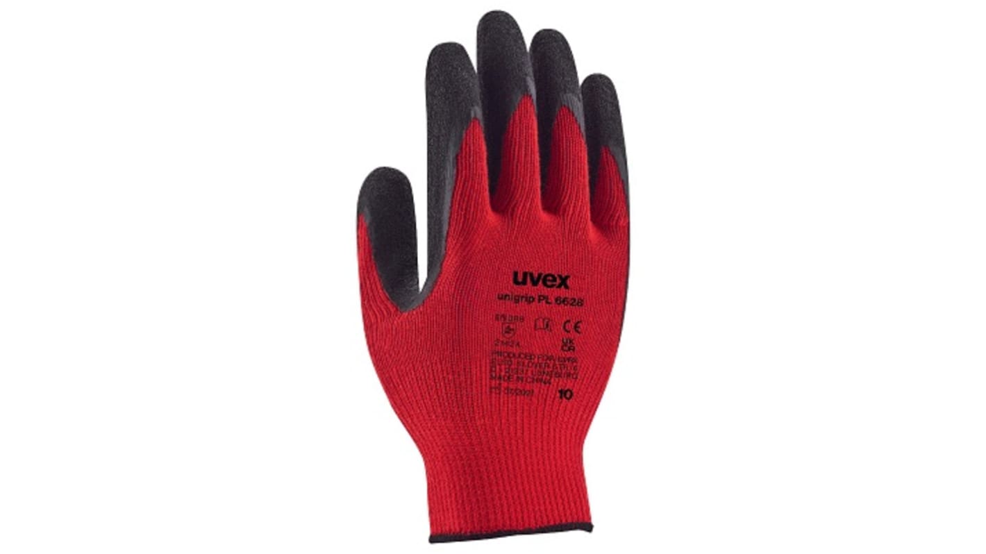 Uvex Red Polyester Abrasion Resistant Latex Gloves, Size 10, Latex Coating