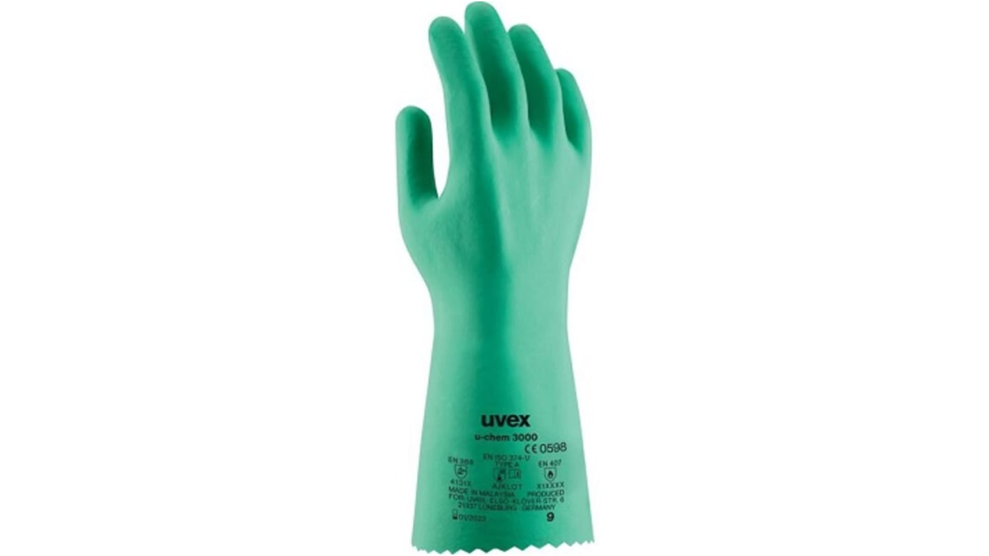 Uvex Grey Cotton Chemical Resistant Work Gloves, Size 8, Nitrile Coating