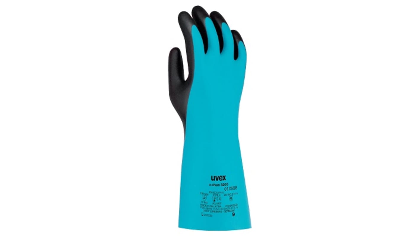 Uvex Blue Nylon Chemical Resistant Work Gloves, Size 7, NBR Coating