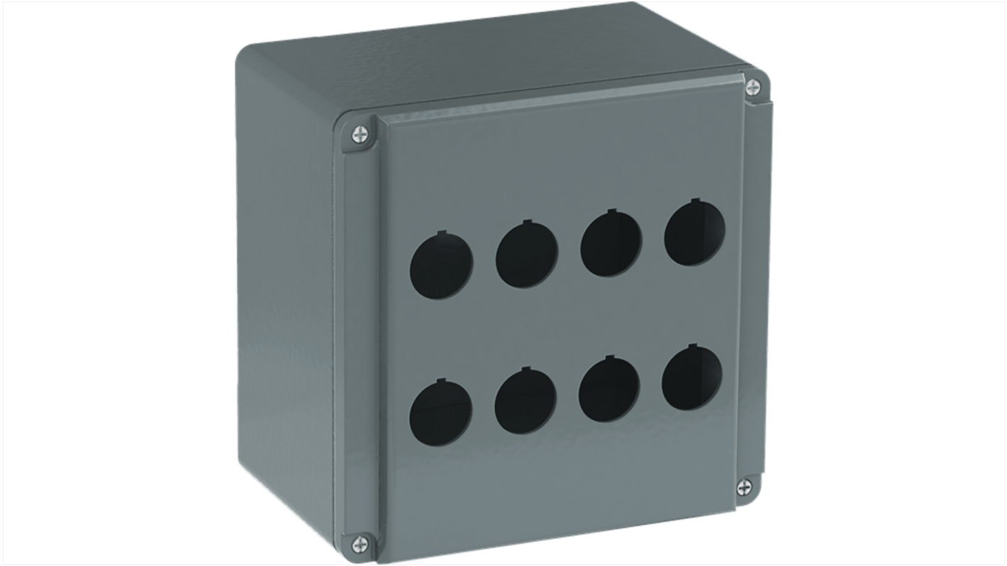 Boîtier de bouton-poussoir ABB Modular Metal, 8 découpes, en Aluminium Gris