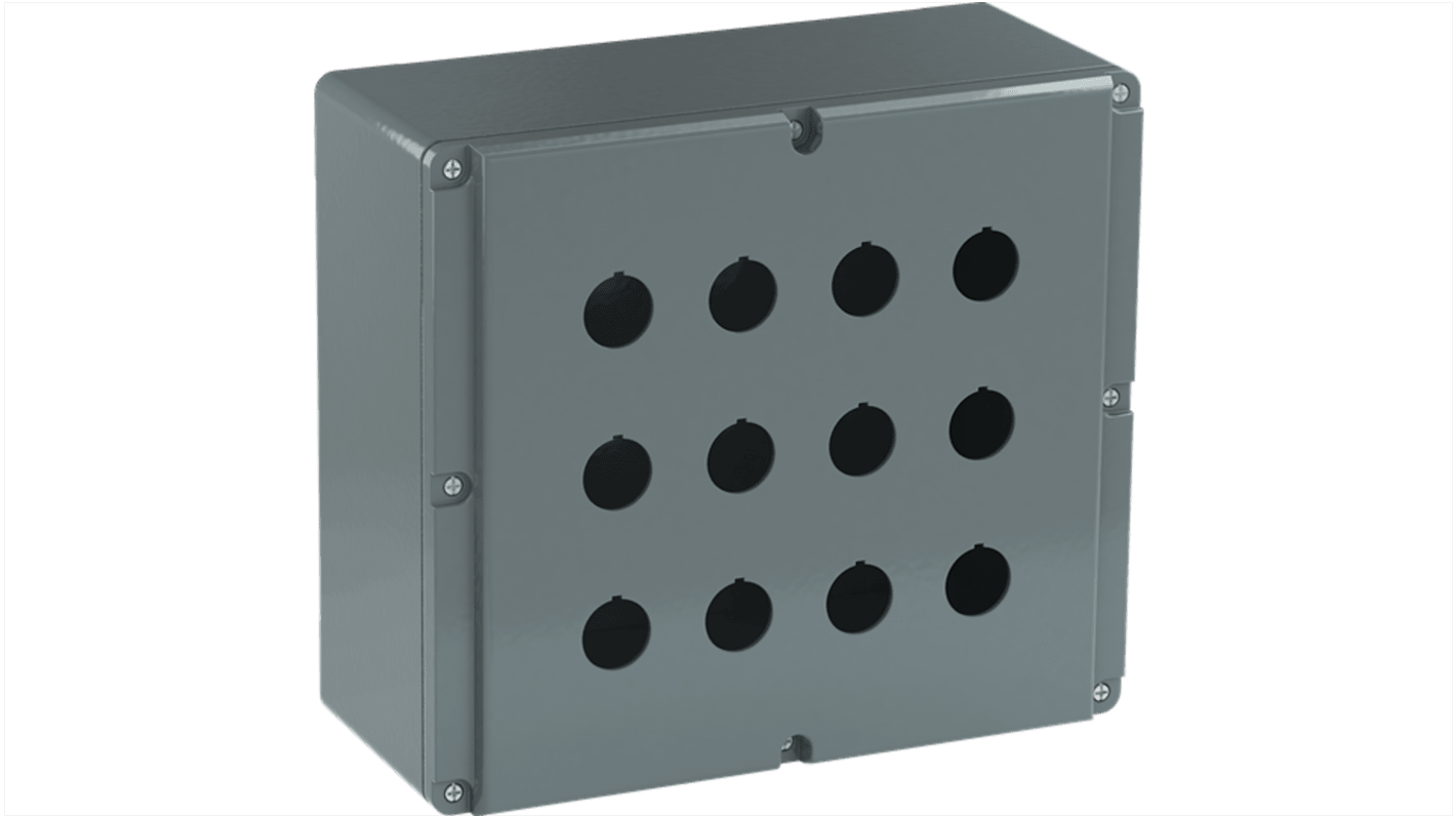 Boîtier de bouton-poussoir ABB Modular Metal, 12 découpes, en Aluminium Gris