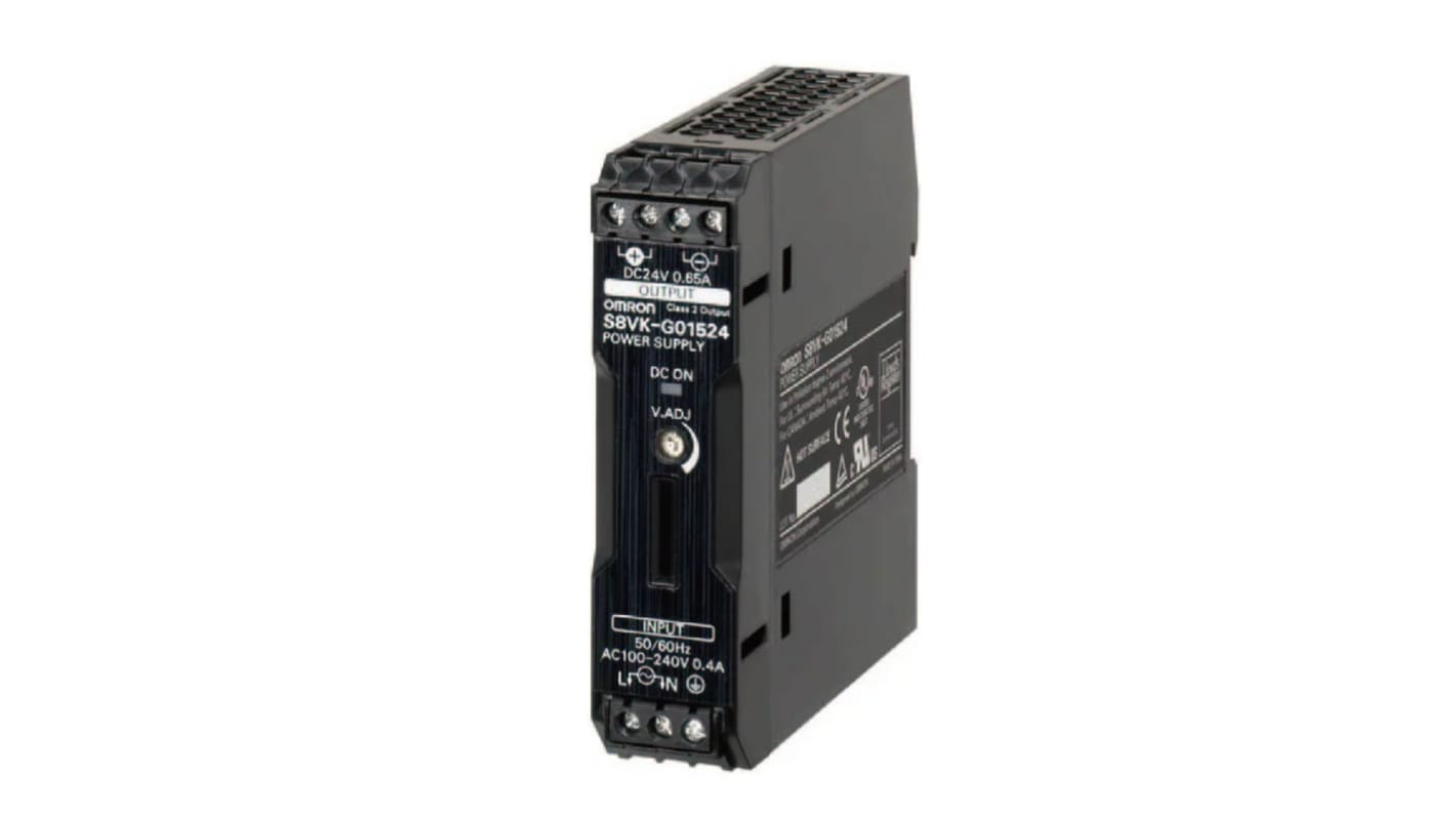 Omron DINレール取付け用スイッチング電源, S8VK-G01524-400, 出力：780mA, 定格：15W 入力電圧：ac 出力電圧：dc 24V dc/