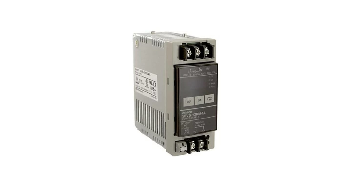 Omron DINレール取付け用スイッチング電源, S8VS-09024AS-F, 出力：3.75A, 定格：90W 入力電圧：ac 出力電圧：dc 24V dc/