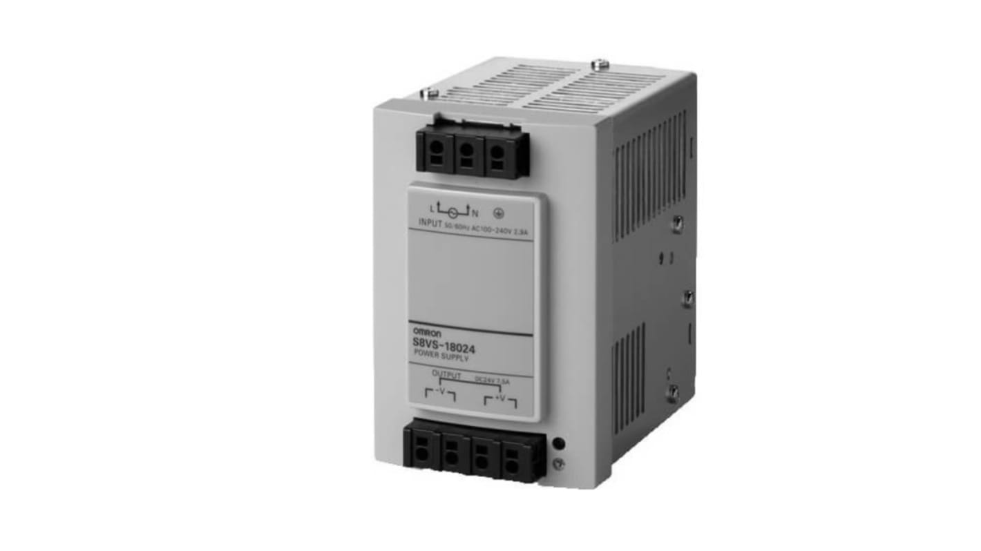 Omron DINレール取付け用スイッチング電源, S8VS-18024A-F, 出力：7.5A, 定格：180W 入力電圧：ac 出力電圧：dc 24V dc/