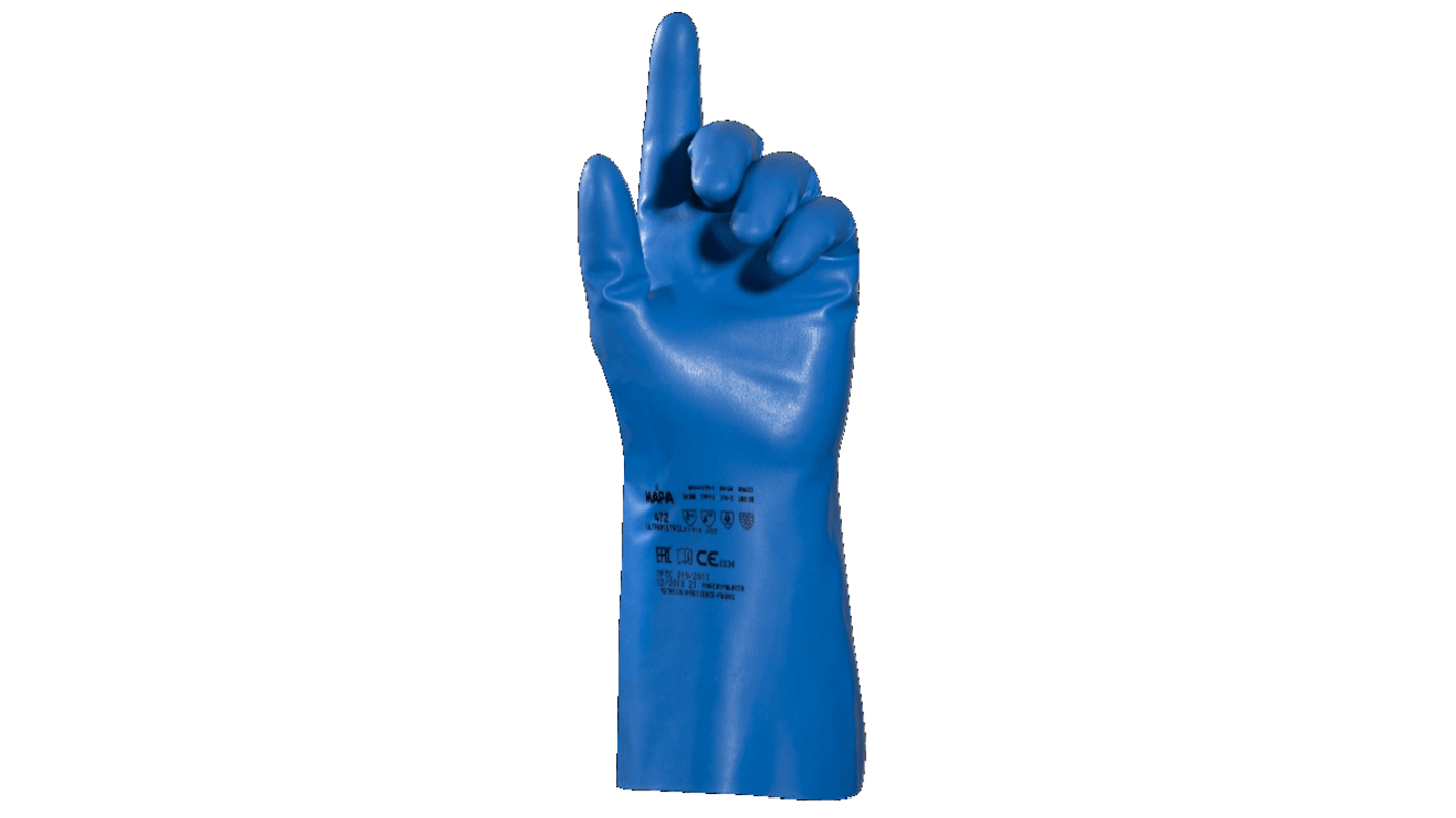 Mapa Blue Nitrile Chemical Resistant Gloves, Size 10, Nitrile Coating