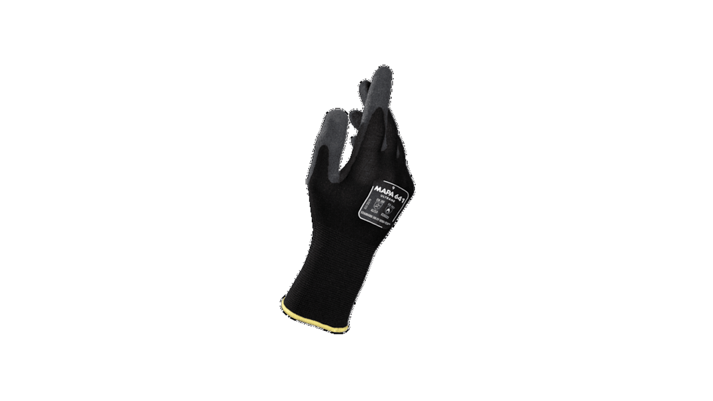 Mapa Black Nitrile Breathable Gloves, Size 9, Large, Nitrile Foam Coating