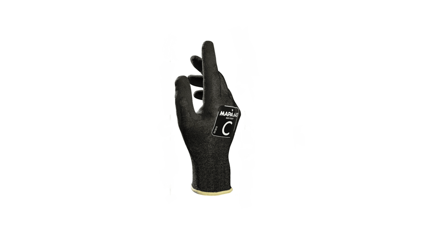 Mapa Black HHPE, Polyamide, Spandex Cut Resistant Gloves, Size 7, Small, Nitrile Coating