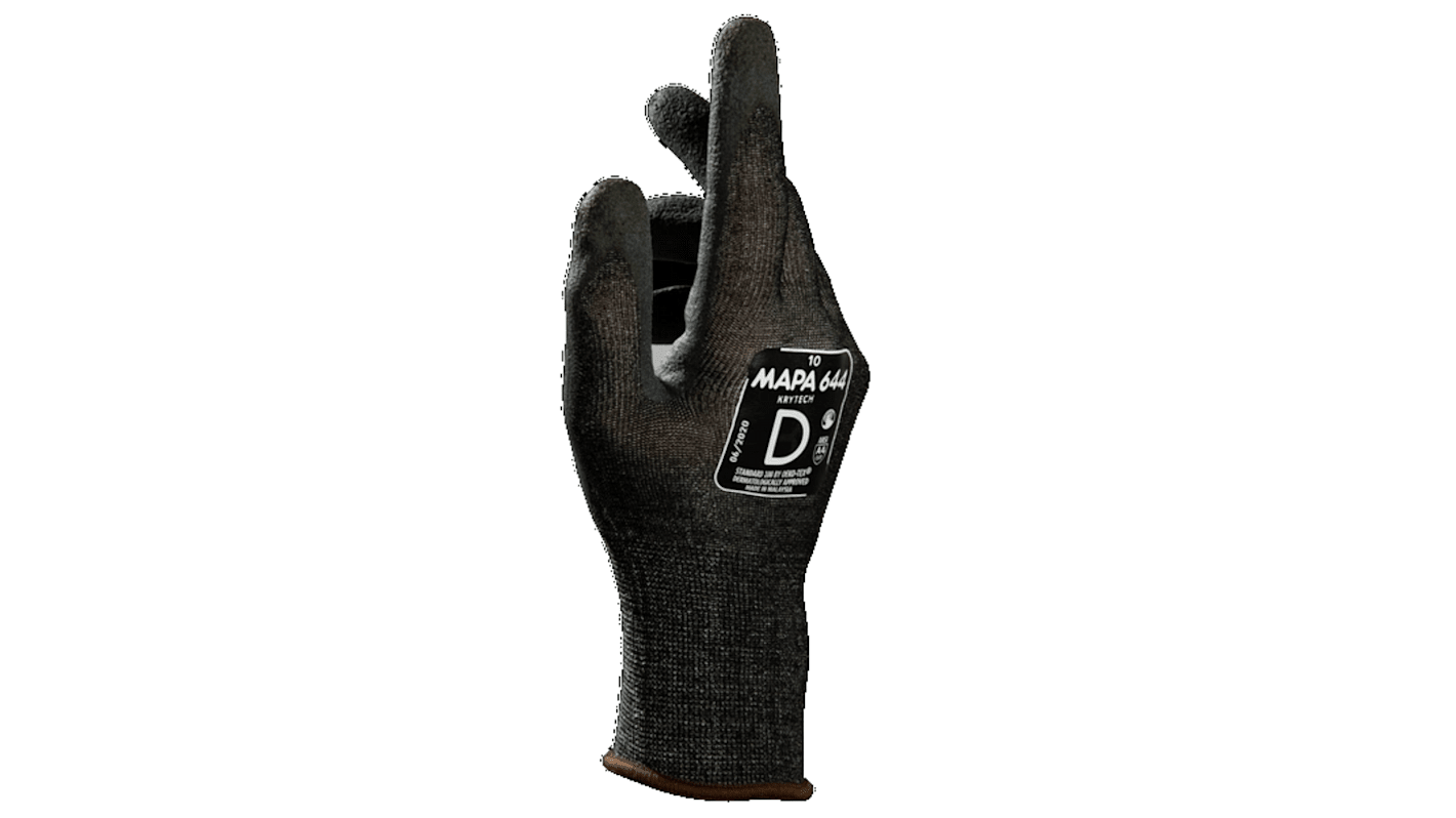 Mapa Black HPPE Cut Resistant Gloves, Size 10, Nitrile Foam Coating