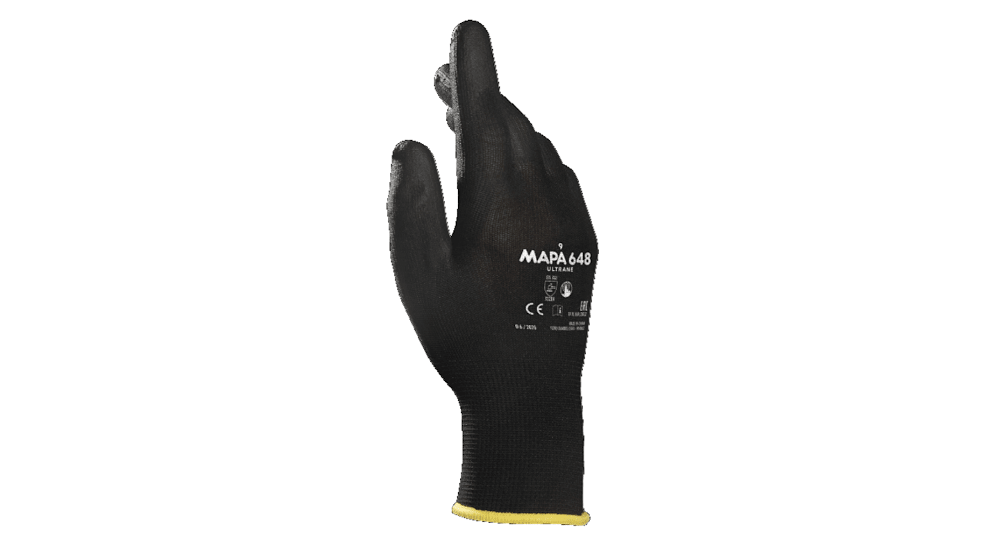 Mapa Black Polyurethane Good Dexterity Gloves, Size 9, Polyurethane Coating