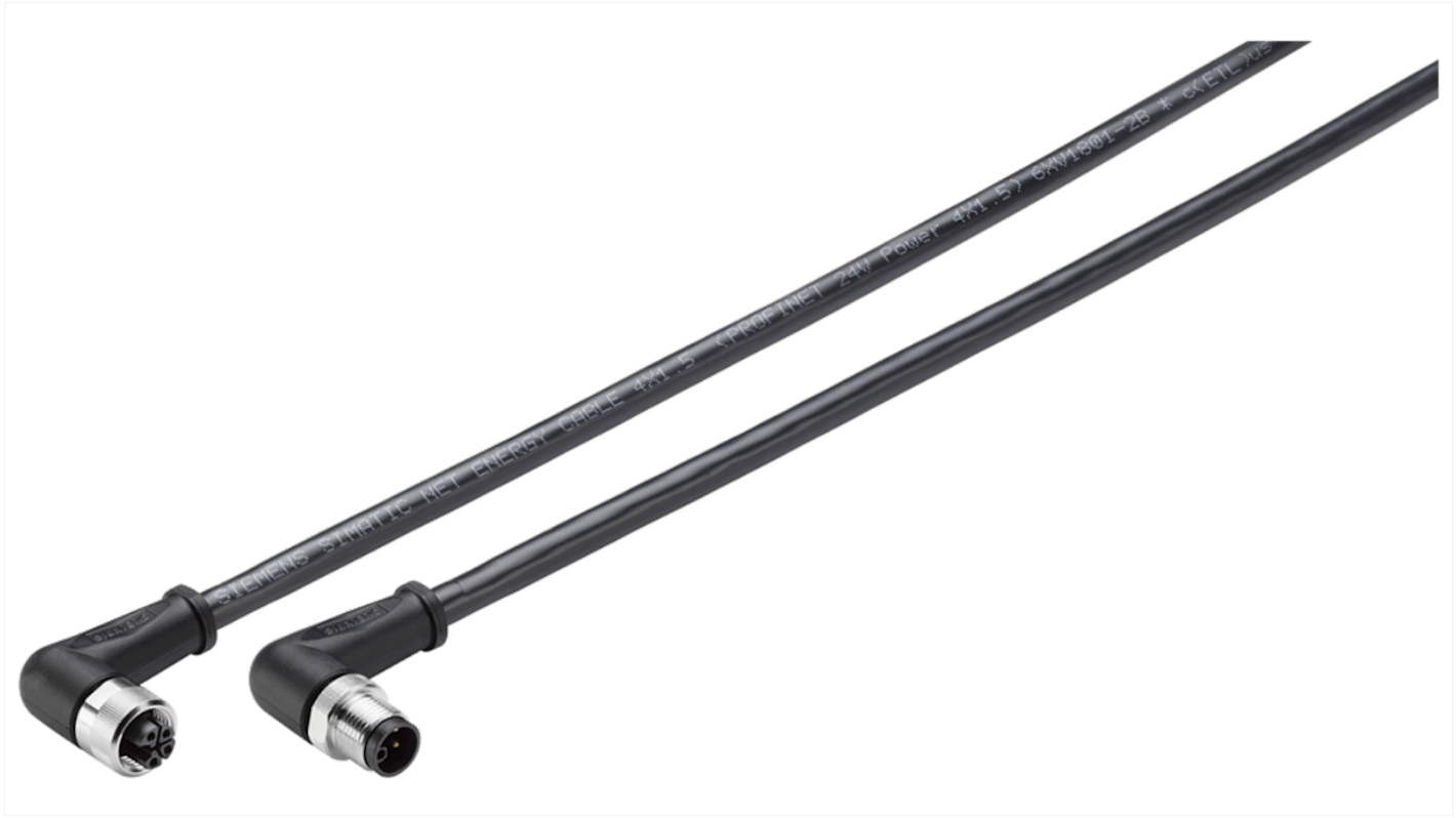 Siemens Right Angle Male M12 to Right Angle Female M12 Sensor Actuator Cable, 2m