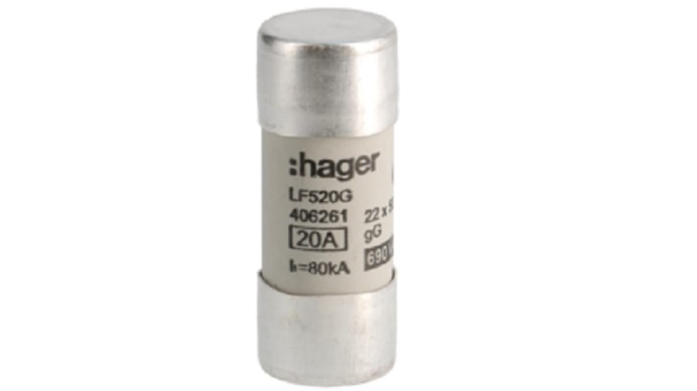 Hager 20A Cartridge Fuse, 22.2 x 58mm