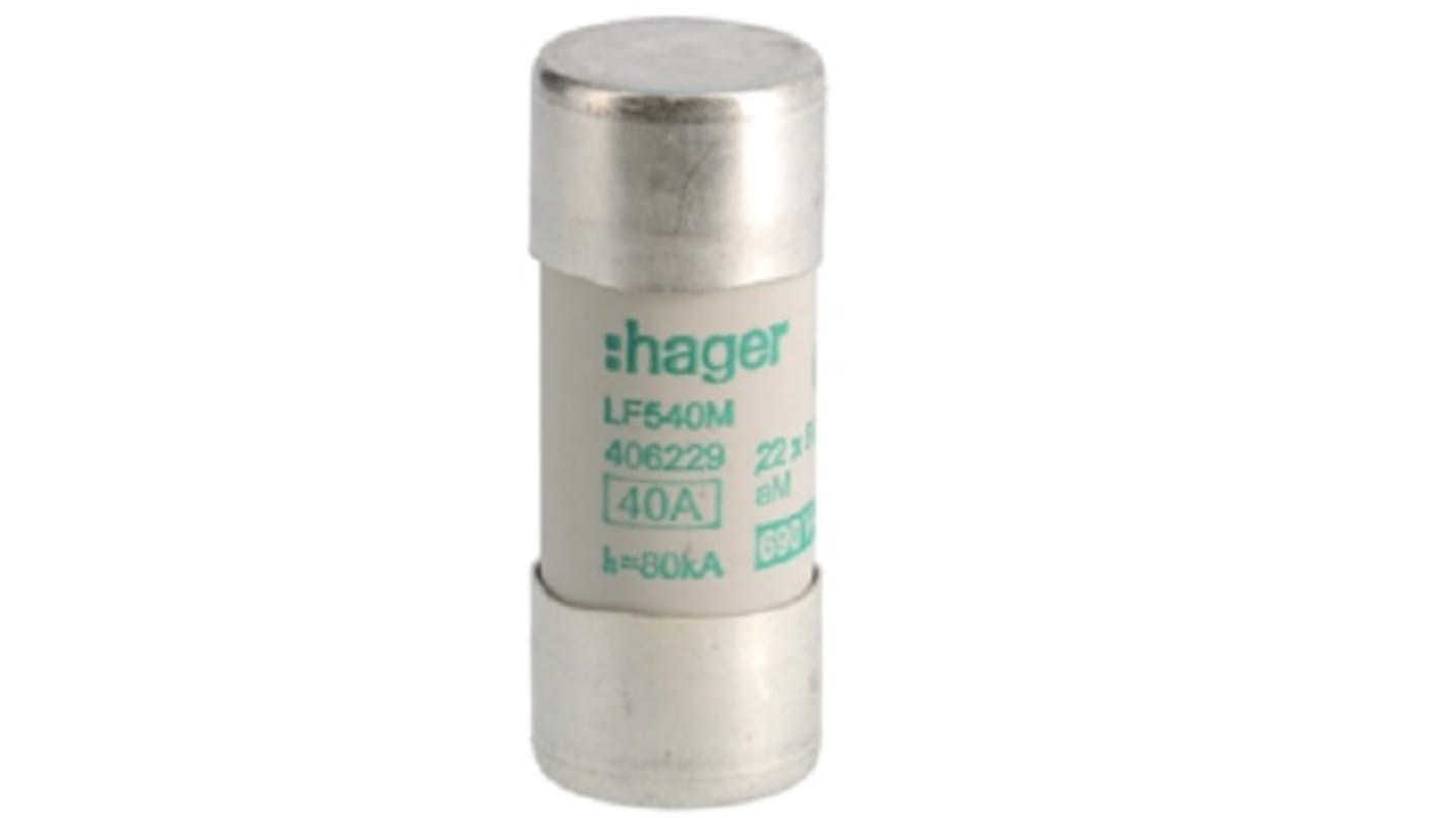 Hager 40A Cartridge Fuse, 22.2 x 58mm