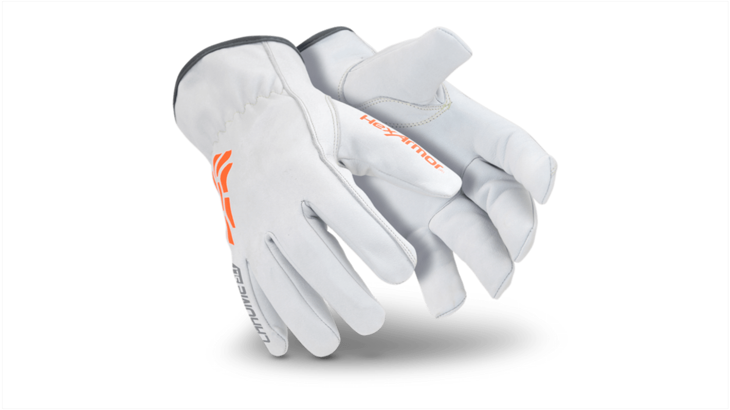 Uvex White Leather Cut Resistant, Dry Environment, Good Dexterity Work Gloves, Size 8