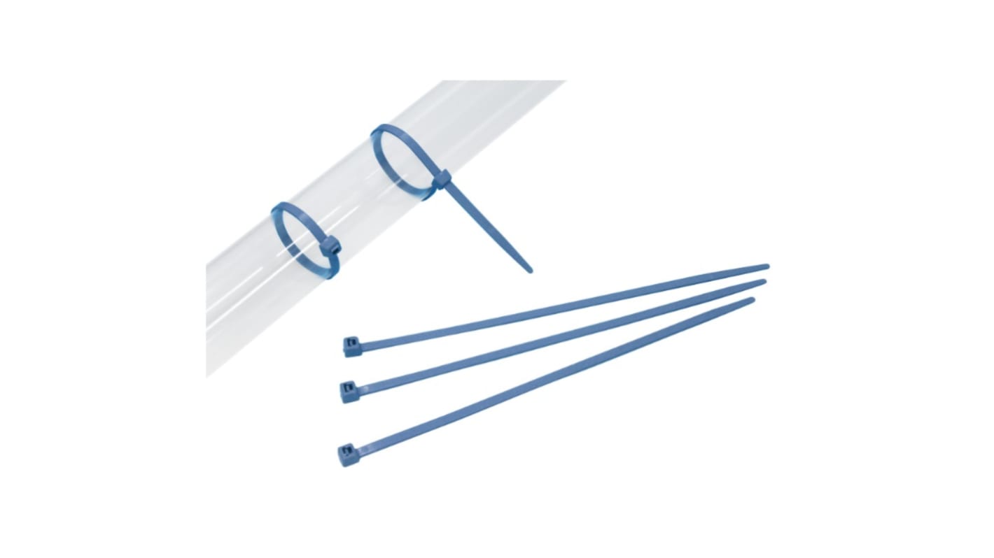 HellermannTyton Cable Tie, 100mm x 2.5 mm, Blue Metal Detectable