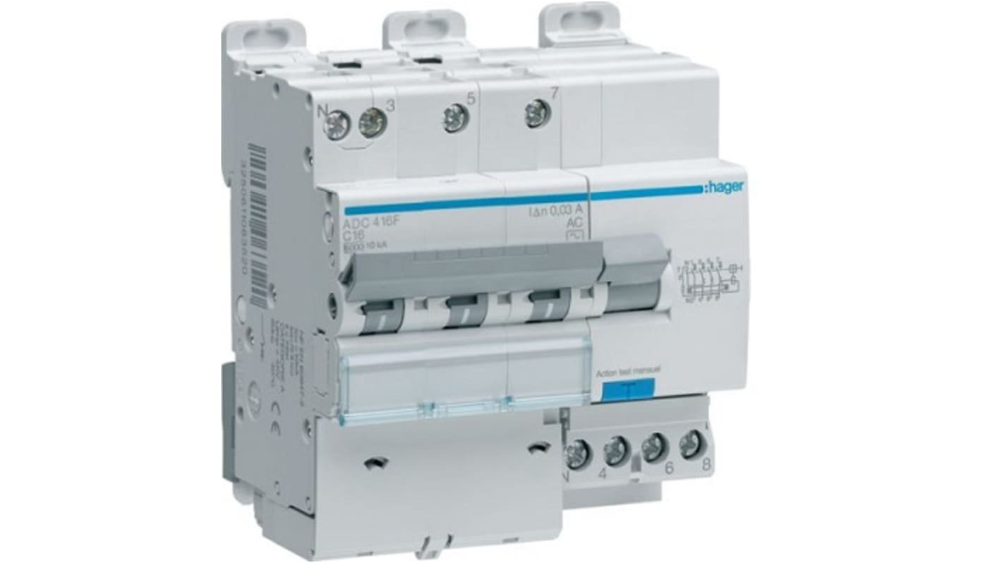 ADC420F | Hager RCBO, 20A Current Rating, 3P Poles, 30mA Trip ...