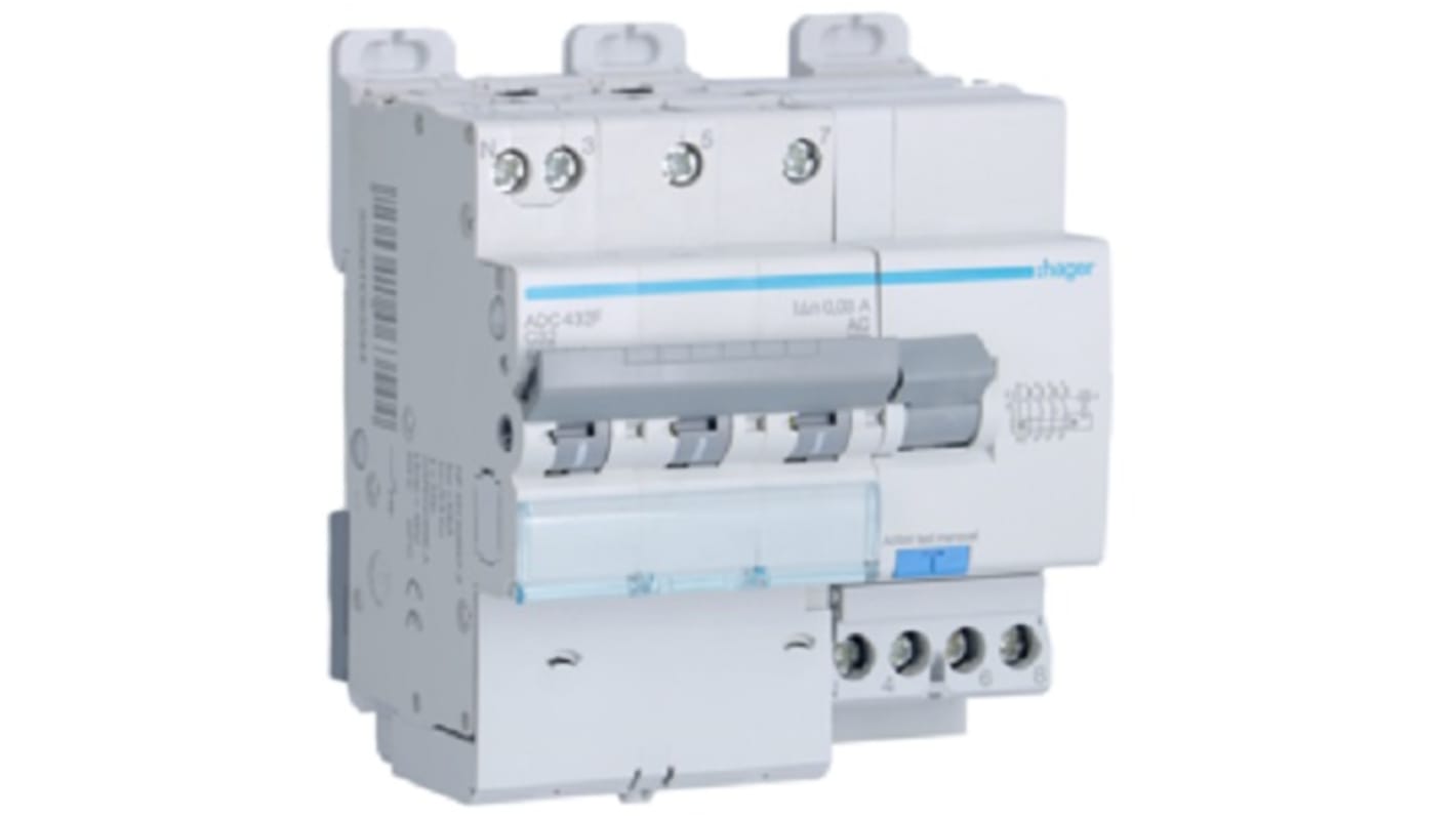 ADC432F | Hager RCBO, 32A Current Rating, 3P Poles, 30mA Trip ...
