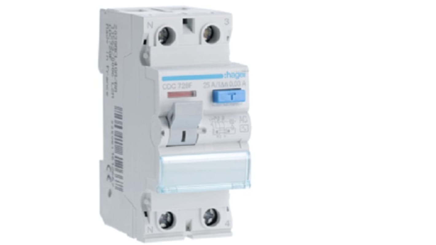 Hager CDC RCD/FI-Schalter, 2-polig, 25A, 30mA Typ AC 230V