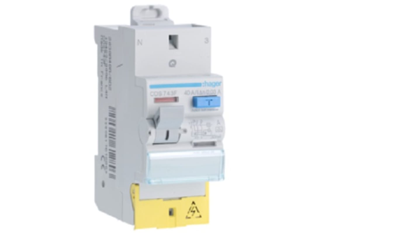 Hager CDS RCD Switch, 40A, 2 Pole, 30mA, Type A, 230V